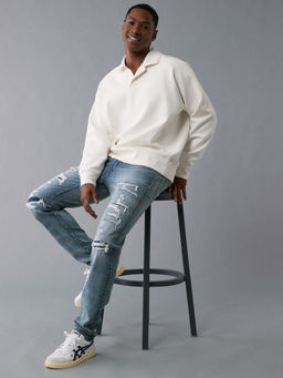American Eagle - Men Blue AirFlex+ Patched Athletic Skinny Jeans