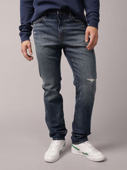American Eagle - Men Blue EasyFlex Ripped Slim Straight Jeans