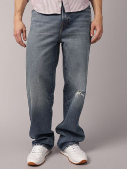 American Eagle - Men Blue EasyFlex Ripped Baggy Jeans