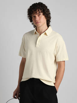 American Eagle - Beige Solid Cotton Regular Fit Polo T-Shirt