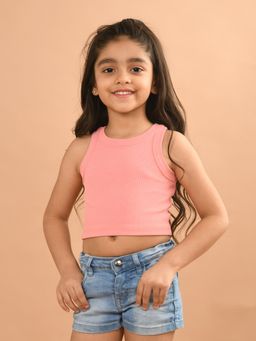 Lilpicks - Solid Sleeveless Crop Tank Top Baby Pink