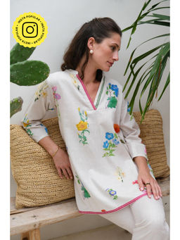 Roza - Pret White Floral Marigold Tunic