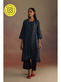 Roza - Navy Blue Awning Stipes Long Kurta