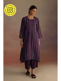 Roza - Purple Awning Stipes Long Kurta