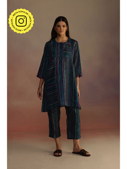 Roza - Navy Blue Awning Stripes Short Kurta