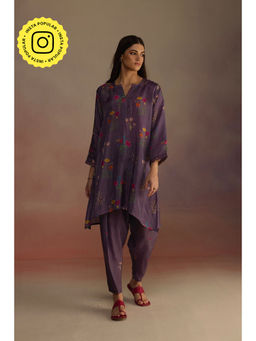 Roza - Purple Zaira Floral Print Short Kurta with Salwar (Set of 2)