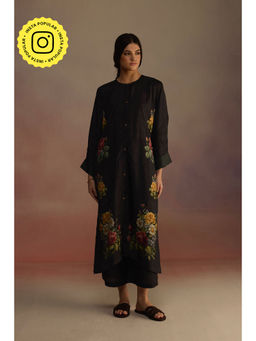 Roza - Black Gladioly Floral Printed Kurta with Pant (Set of 2)