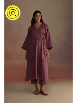 Roza - Purple Amber Embroidered Kurta with Pant (Set of 2)