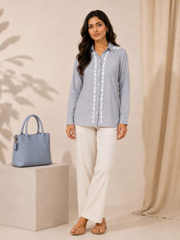 Gharana India - Saheba Grey Chikankari Shirt