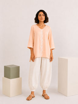 Gharana India - Luxury Rayon Light Peach Coloured Chikankari Tunic