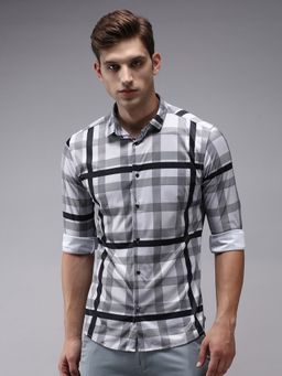 SHOWOFF - Men Grey Collar Neck Other Checks Classic Fit Shirt