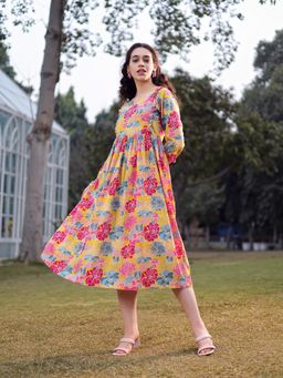 Yufta - Multi-Color Floral V-Neck Dress