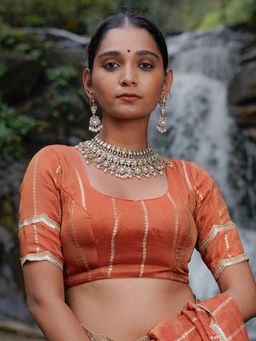 Suta - Rust Embroidered Round Neck Stitched Blouse