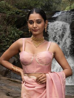 Suta - Pink Embroidered Square Neck Stitched Blouse