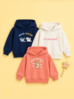 Kidbea - Unisex Kids Cotton Printed Pullover Hoodie (Pack Of 3)