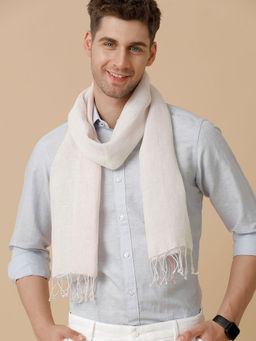 Linen Club - Pink & White Solid Pure Linen Men Stole