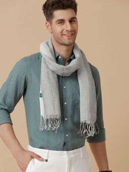 Linen Club - Grey & White Solid Pure Linen Men Stole