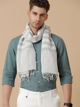 Linen Club - Grey & White Stripes Pure Linen Men Stole
