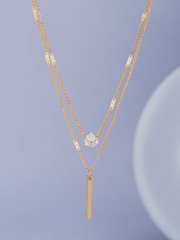 Carlton London - Rose Gold Plated with Cz and Bar Unique Pendant with Chain for Women (Set of 2)