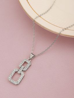 Carlton London - Cz with Rhodium Plated Pendant with Chain for Women