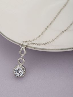 Carlton London - Cz with Rhodium Plated Unique Pendant with Chain for Women