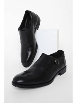 Louis Philippe - Men Black Leather Monk Straps