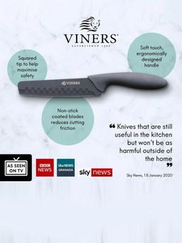 Viners - Assure Set Of 5 Safety Kitchen Knives & Universal Knife Holder, Black