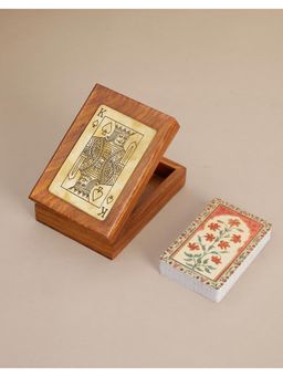 Fabindia - Brown Vivaram Wooden Box with Playing Cards Set - King