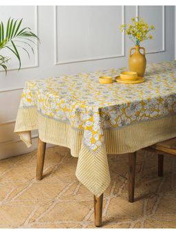 Fabindia - Yellow Cotton Kusum Hand Block Printed Table Cover- 6 Seater