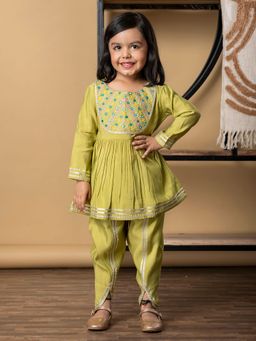 Readiprint - Peplum Roman Silk Green Kurti With Dhoti (Set of 2)
