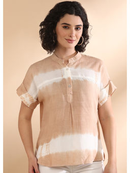 Maaesa - Women Tie-Dye Rayon Beige Top