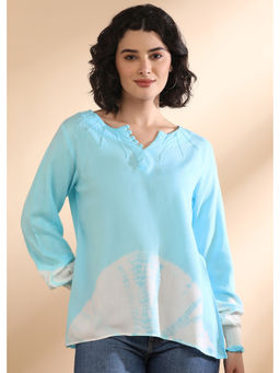 Maaesa - Women Tie-Dye Rayon Blue Top