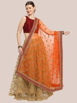 Dupatta Bazaar - Womens Embroidered Orange Bridal & Wedding Wear Net Dupatta