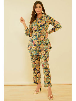 Soch - Women's Navy Blue Botanical Print Rayon Co-Ord (Set of 2)