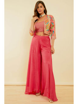 Soch - Women's Fuchsia Embellished Tissue Fusion Co-Ord (Set of 3)