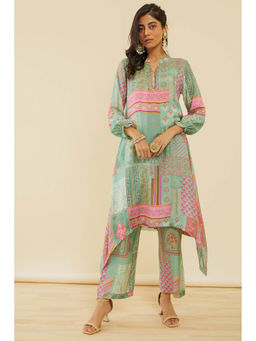 Soch - Women's Sap Green Ethnic Print Viscose Muslin A-Line Co-Ord (Set of 2)