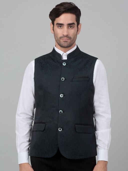 Cantabil Men Green Woven Party Wear Waistcoat