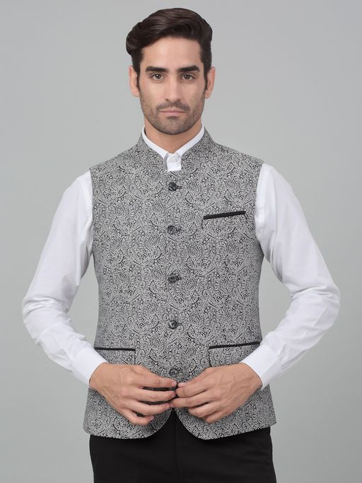 Cantabil Men Black Printed Party Wear Waistcoat