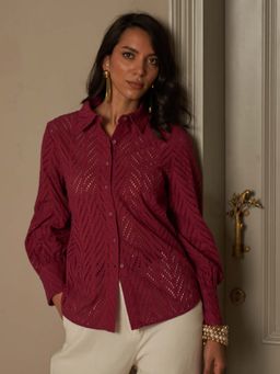 Style Island - Burgundy Georgia Schiffli Shirt
