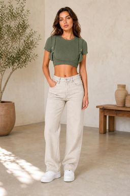 Cider - Solid Rib Buckle Crop Tee