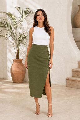 Cider - Textured Slit Midi Skirt