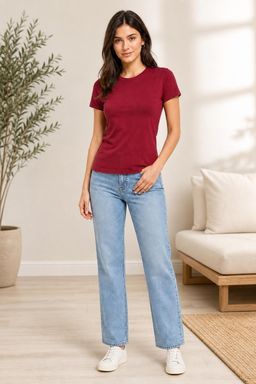 Cider - Round Neckline Knit Short Sleeve Top