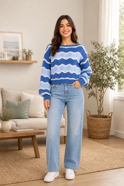 Cider - Wave Striped Lantern Sleeve Sweater