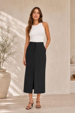 Cider - Solid High Waist Split Maxi Skirt