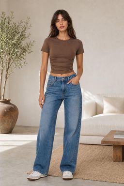 Cider - Brown Jersey Ruched Crop Top
