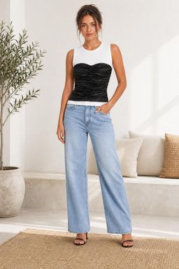 Cider - White and Black Round Neck Patchy Tank Top