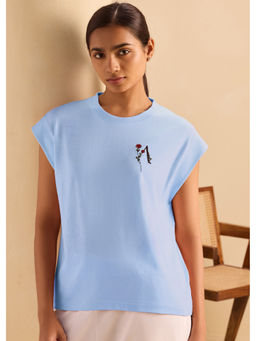 Alonge - Solid Boxy Muscle Cool Blue T-Shirt