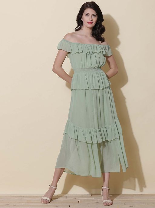 Buy Label Ritu Kumar Mint Green Off Shoulder Midi Dress Online