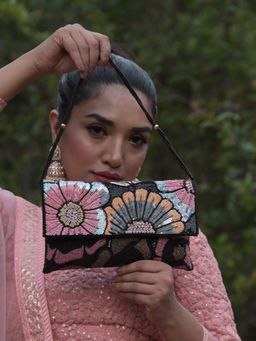 Odette - Multicolor Floral Beads and Sequins Embellished Clutch For Women
