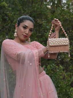 Odette - Peach Heavily Beads Embellished Clutch For Women